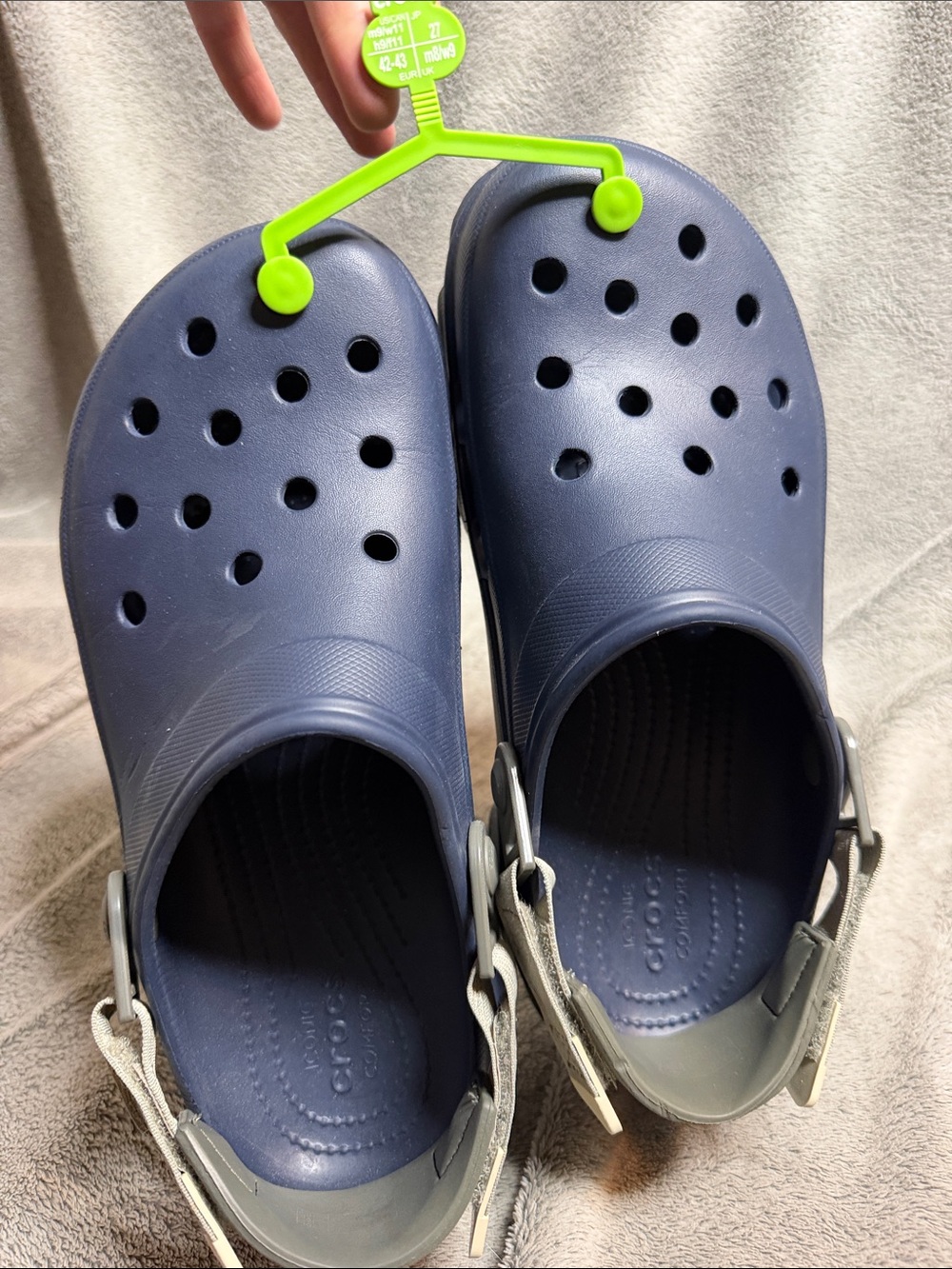 Navy Blue Crocs Gray Strap